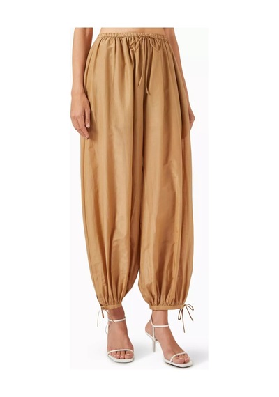 12storeez Cotton Silk Harem Pants, Hafif Ayarlanabilir Paçalı Yazlık Pantolon Bej