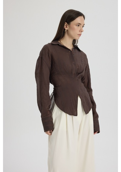 Mai Collection Mai Studios Co. Vesper Üçgen Kesim Bağlamalı Kahve Gömlek Kahve