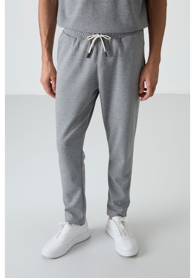 Tommy Life Gri Melanj Pamuklu Kalın Yumuşak Dokulu Oversize Fit Basic Erkek Eşofman Takım - 85251 GRİ MELANJ