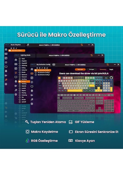 Aula F108 Pro Ekranlı Mekanik Klavye Reaper Switch Rgb Hot Swap 8000mah Makrolu Oyuncu Klavyesi Siyah