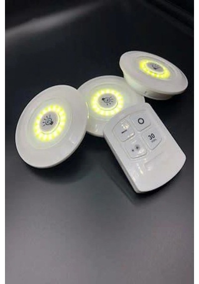 3lü Uzaktan Kumandalı Yapışkanlı Kablosuz Led Spot Lambalar Renkli