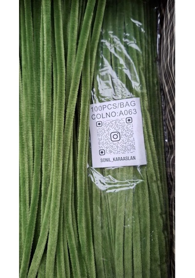 30 Cm A063 Yeşil Kod Şönil - Tüylü Hobi Çubuğu 100 Lü Paket