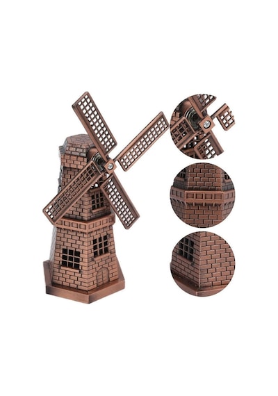 Vintage Metal Hollanda Yel Değirmeni Biblo Antik Bakır 17 Cm