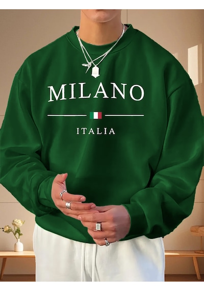 Uyguntarz Unisex Milano Italıa Tasarım Baskılı Bisiklet Yaka Sweatshirt Yeşil