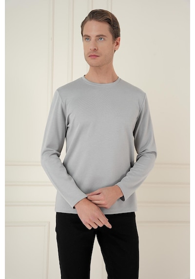 Efor Comfort Fit Bisiklet Yaka Uzun Kol Casual Gri Tişört Ts 892 Gri