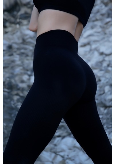 Cosmos Activewear Seamless Fitilli Spor Taytsiyah Xs/S Siyah