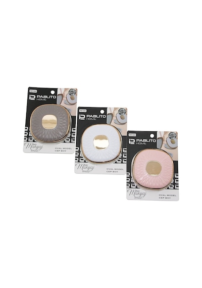 Pablıto Home Pbt-089 Mini Makyaj Aynası 3"- 9x9cm Oval Çanta Renkli Pls Bronz Kapak Kenarı-göbek Cep - 24'li Paket Diğer