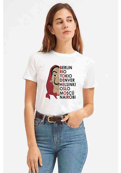 La Casa De Papel Baskılı Beyaz Kadın Tshirt (534308987)