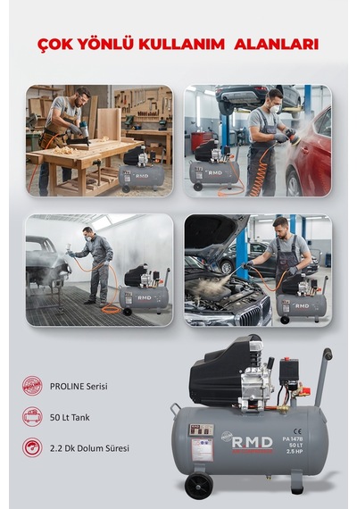 R.m.d Kompresör Pistonlu Hava Kompresörü 50 Lt 8 Bar 2 .5 Hp Ipaı147b
