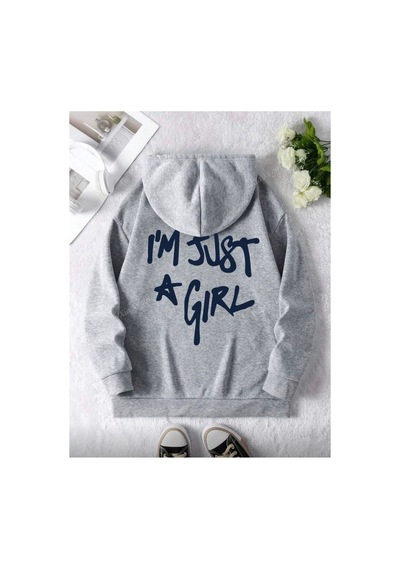 Herkesemoda Arka Baskı Detaylı İçi Polarlı Kapüşonlu Sweatshirt Gri