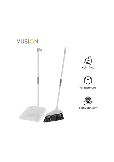 Vusıgn Süpürge Seti Süpürge + Toz Toplama Küreği Gri Beyaz