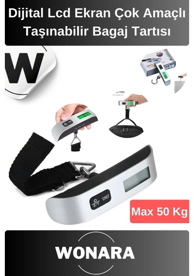 Dijital Lcd Ekranlı Hassas Taşınabilir Pratik Seyahat Bagaj Tartısı 50 Kg Kapasiteli Ağırlık Tartı