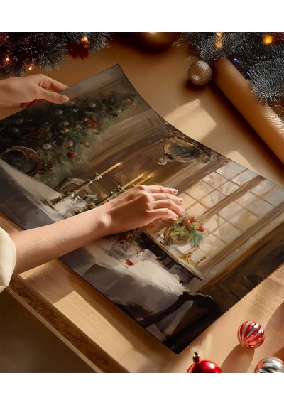Çerçevesiz Poster Noel Ağacı İle Klasik Sofra