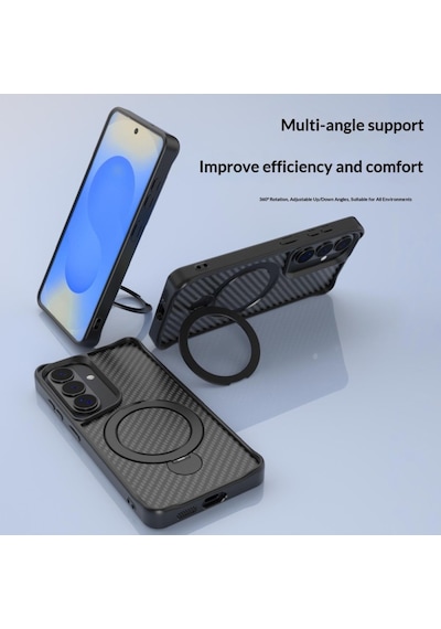 Teleplus Samsung Galaxy Uyumlu  S26 Plus Kılıf Karbon Fiber Magsafeli 360 Dönerli Standlı Alp Kapak Gri