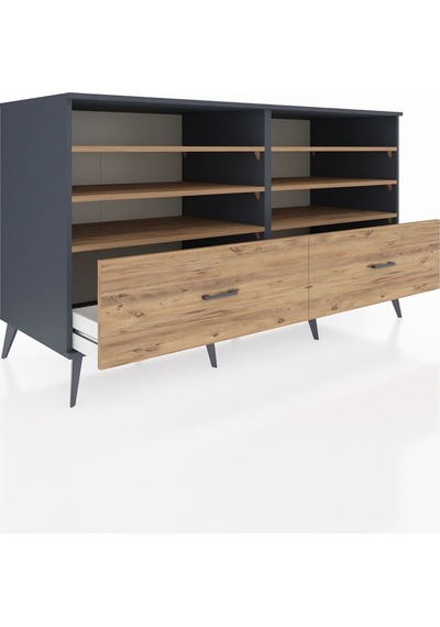 Kronos Konsol 6 Raflı 2 Çekmeceli 176x59x99 Antrasit-çam Antrasit-çam