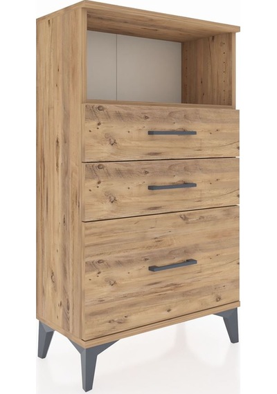 Arges Komodin Tek Raflı 3 Çekmeceli 60x30x106 Çam-çam Çam