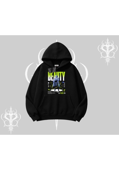 Startmore Kapşonlu Sweatshirt Anime Unity Neon Detaylı Grafik Baskılı Siyah