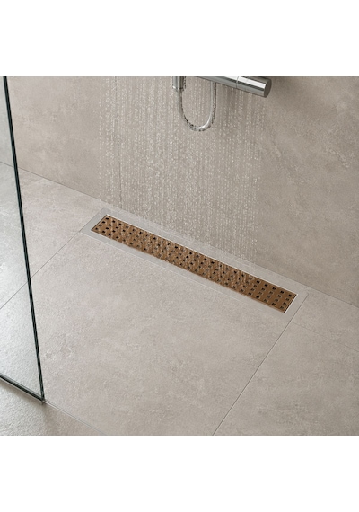 40 Cm Rose Gold Lineer 304 Paslanmaz Çelik Kaplamalı Duş Kanalı Izgara Yer Süzgeci Kare Delikli Koku Önleyici