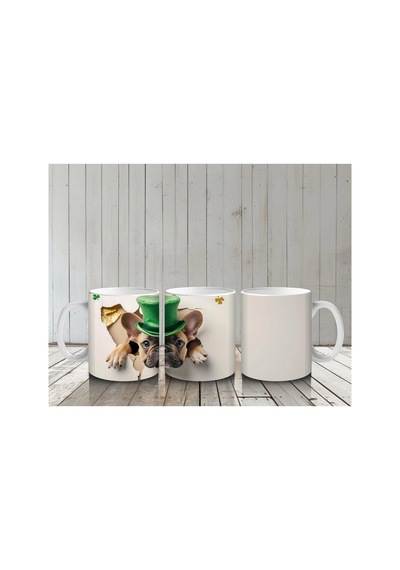 St. Patrick Şapkalı Neşeli Bulldog Baskılı Kahve Kupası Renkli