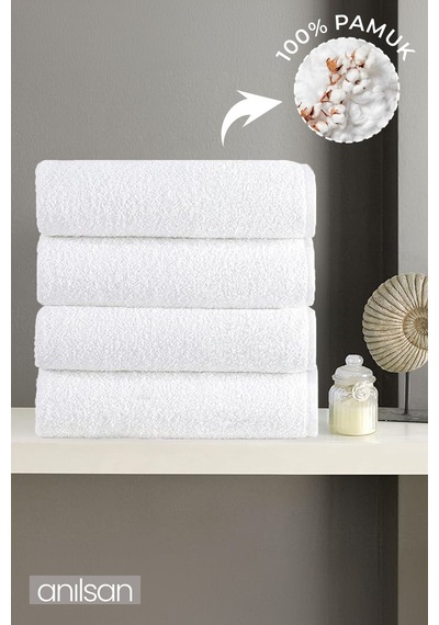 4'lü Beyaz El Havlusu - 50x90 Cm, 225 Gr, %100 Pamuk, Spa Ve Otel Havlusu, Günlük Kullanıma Uygun Beyaz
