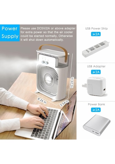 Masaüstü Taşınabilir Sulu Hava Soğutucu Fan - 600ml Su Depolu Mini Hava Klima, 3 Kademeli Hız, Renkli Led Gece Lambası, 60 Ayarlanabilir Açı, Usb İle Çalışan Sessiz Vantilatör & Nemlendirici