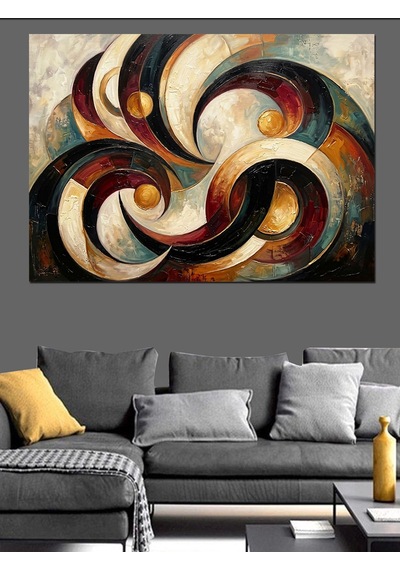 Soyut Geometrik Daireler Modern Sanat Dekoratif Kanvas - Mdf Ahşap Tablo