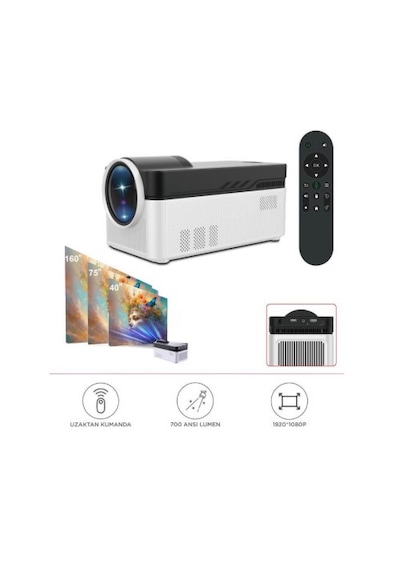 Torima HY450 Android Akıllı 8K-4K 1080 P BLuetooth 5.4 Projeksiyon Cihazı Beyaz