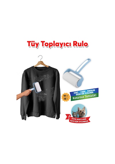 Tüy Toplayıcı + 12 Adet Rulo 720 Yaprak, Kedi Köpek Tüyü Elbise Kanepe Araba Koltuğu Yapışkanlı Rulo
