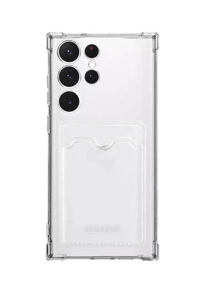 Samsung Uyumlu Galaxy S22 Ultra Kapak Kamera Korumalı Kartlıklı Darbe Emici Özellikli Şeffaf Silikon Kılıf