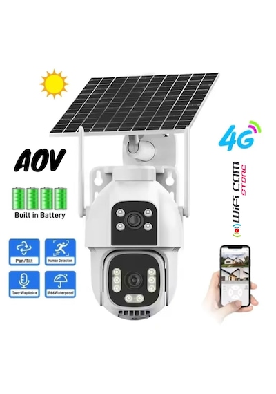 Aov Çift Kameralı 7/24 Kayıt E Sim Özellikli 4g Solar Kamera