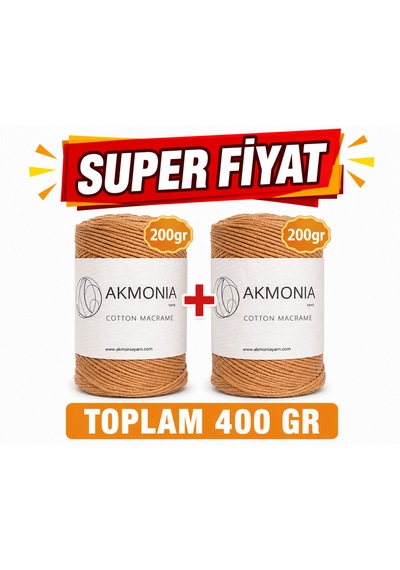 Akmonia Premium Makrome İpi Zincir İp 200gr X 2 Toplam 400gr-ekru Çanta İpi Supla İpi Dekor İpi Örgü İp Sütlü Kahve
