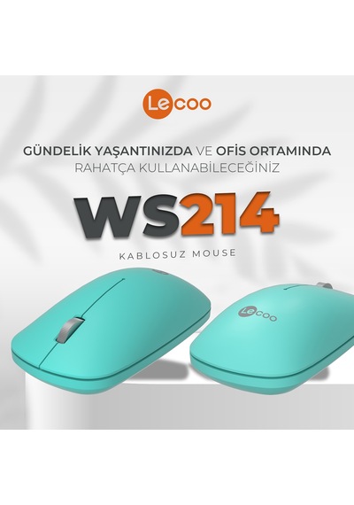 Lecoo WS214 Kablosuz 1200DPI 3 Tuşlu Optik Mouse Turkuaz