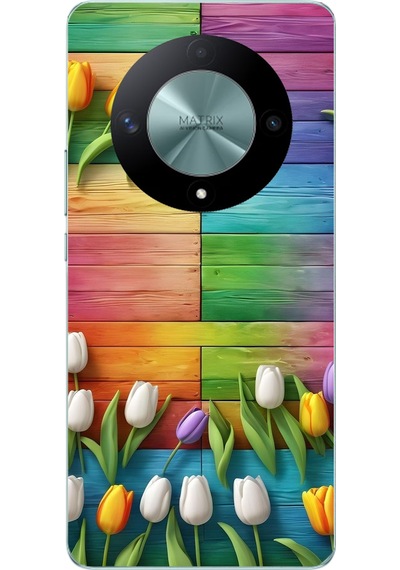Honor X9b Uyumlu Renkli Laleler Baskılı Silikon Kılıf