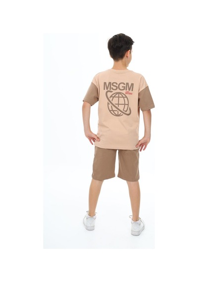 Trendimizbir Erkek Çocuk Msgm Baskılı Şortlu Takım-5877-Kahverengi