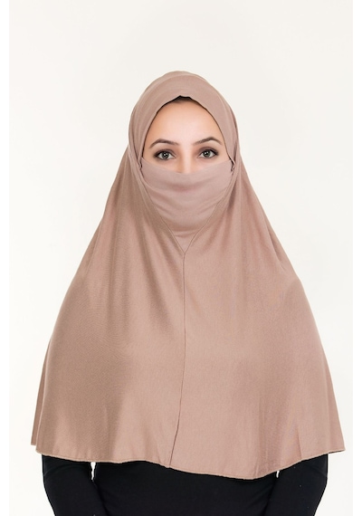 Peçeli Hazır Türban Pratik Şal Hijab Namaz Örtüsü Vizon