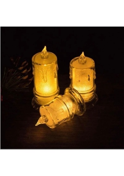 Ledli Pilli 3lü Set Mum Görselli Gece Lambası Açık Kahverengi