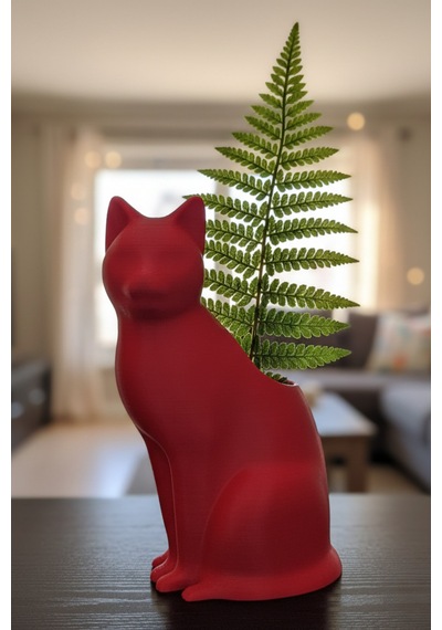 Oxyteez Kedi Figürlü Dekoratif Vazo Kırmızı Renk Reçine Tasarım Ev Ve Ofis Dekorasyonu