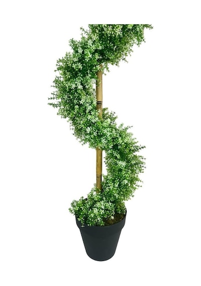 Yapay Ağaç Spiral Beyaz Yonca Şimşir Ağacı 160cm Bambu Saplı Salon Bitkisi