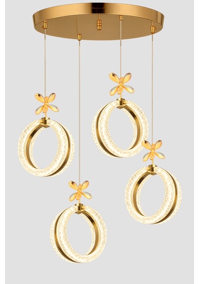 Athena Model 4 Lü Gold Kaplama 3 Renk Kumandalı Salon Mutfak Oturma Yatak Odası Modern Led Avize Sarı