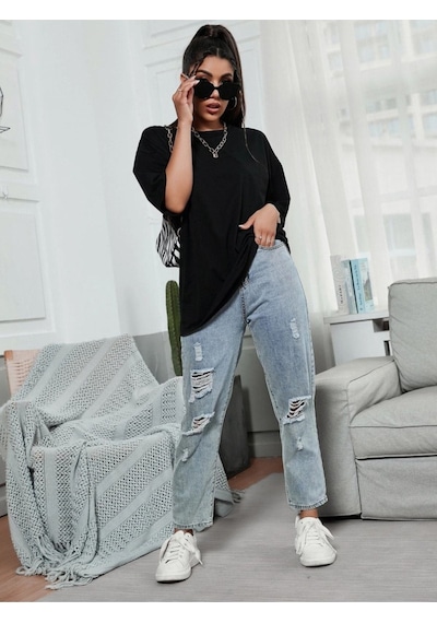 Kadın Siyah Oversize T-shirt Siyah