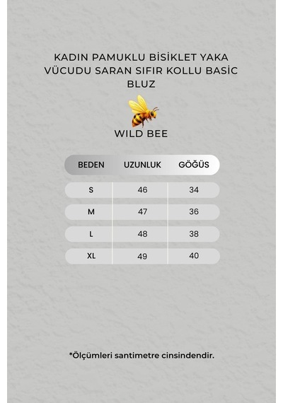 Wild Bee Kadın Haki Pamuklu Bisiklet Yaka Vücudu Saran Sıfır Kollu Basic Bluz