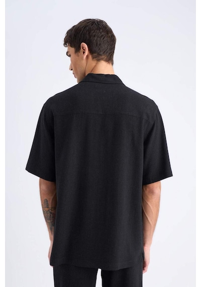 DeFacto Relax Fit Polo Yaka Pamuklu Yazlık Kısa Kollu Siyah Gömlek D8875AX25SMBK81