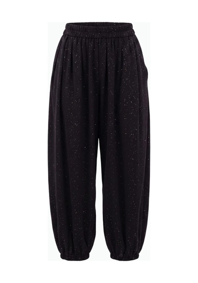 CEMO Beli Ve Paçası Lastikli Simli / Işıltılı Siyah Şalvar Pantolon