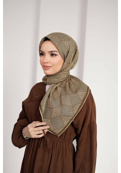 Mimiyum Mosaic Desen Soft Eşarp Haki