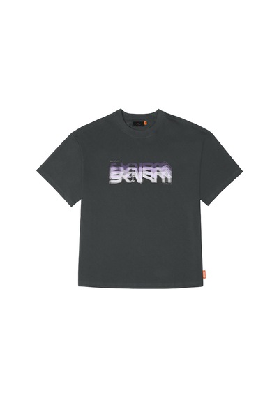 Skinarma Glitch Kısa Kollu Oversize Unisex Bisiklet Yaka Gri Tişört Medium