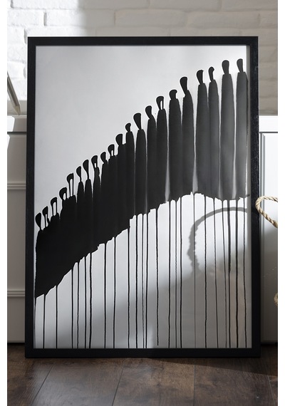 Fading Crowd Siyah Ahşap Çerçeveli Poster, Dekoratif Soyut Monokrom Duvar Tablosu