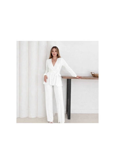 Unika Boutique Antrasit Krovave Pliseli Takım beyaz