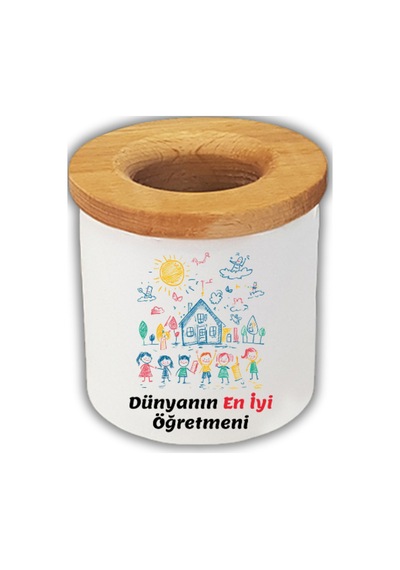 En İyi Öğretmen Baskılı Kalemlik Öğretmenler Günü Hediyesi Beyaz