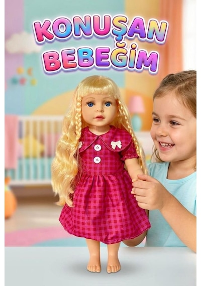 Aylin Türkçe Konuşan Kafası Kolları ve Bacakları Et Gövdesi Sert plastik 60cm Büyük Oyuncak Bebek