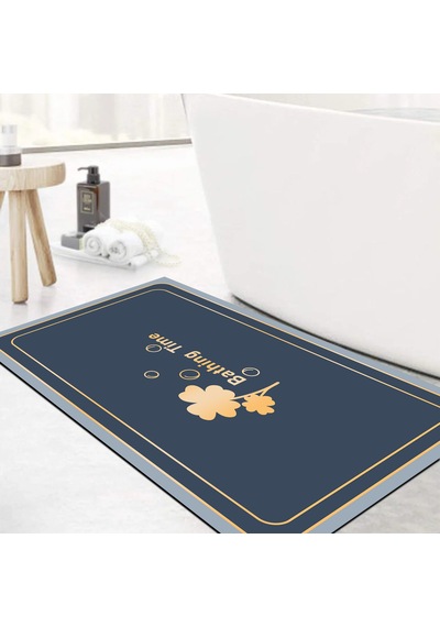 Dijital Kaymaz Yıkanabilir Banyo Mutfak Salon Paspas Halısı Trend Modern Al4011 Indigo